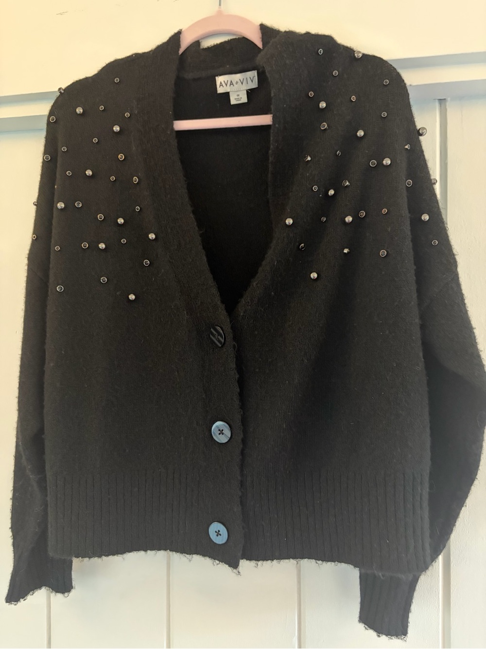 Ava & Viv Black Bead-Embellished V-Neck Cardigan